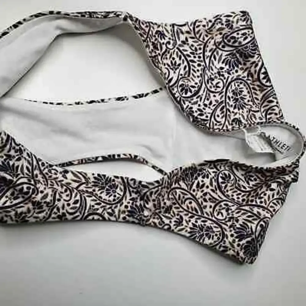 Athleta Bikini‎ Bottoms S White Black Taupe Floral Print